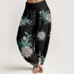 Buddha Stones Epiphyllum Pattern Women's Elastic Waist Harem Pants - Black - US22，UK/AU26，EU54 (6XL) - image 5