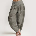 Buddha Stones Pure Cotton Casual Bamboo Rock Ink Painting Women's Elastic Waist Harem Pants - Tan - US22，UK/AU26，EU54 (6XL) - image 7