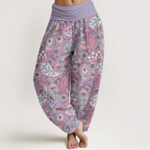 Buddha Stones Pure Cotton Cashew Flower Peacock Sunflower Design Women's Elastic Waist Harem Pants