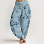 Buddha Stones Pure Cotton Branch Pattern Women's Elastic Waist Harem Pants - DeepSkyBlue - US22，UK/AU26，EU54 (6XL) - image 5