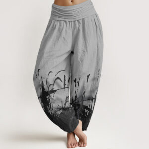 Buddha Stones Pure Cotton Wild Grass Pattern Women's Elastic Waist Harem Pants