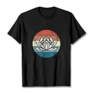 Buddha Stones Blooming Lotus Colorful Striped Pattern Cotton Tee T-shirt