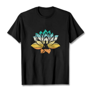Buddha Stones Gradient-colored Lotus Flower Buddha Meditation Cotton Tee T-shirt