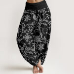 Buddha Stones Casual Floral Branches Flowing Vines Pattern Women's Elastic Waist Harem Pants - Black - US22，UK/AU26，EU54 (6XL) - image 8