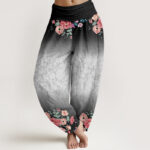 Buddha Stones Casual Floral Leafy Branch Flowing Vines Pattern Women's Elastic Waist Harem Pants - Black - US22，UK/AU26，EU54 (6XL) - image 5