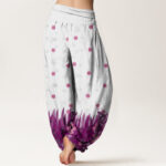 Buddha Stones Casual Floral Leaf Grass Pattern Women's Elastic Waist Harem Pants - image 2