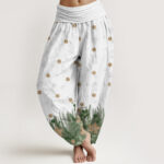 Buddha Stones Casual Floral Leaf Grass Pattern Women's Elastic Waist Harem Pants - OliveDrab - US22，UK/AU26，EU54 (6XL) - image 8