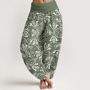 Buddha Stones Casual Plant Leaves Paisley Vortex Pattern Women's Elastic Waist Harem Pants - DarkSeaGreen - US22，UK/AU26，EU54 (6XL) - image 1