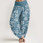 Buddha Stones Casual Plant Leaves Paisley Vortex Pattern Women's Elastic Waist Harem Pants - LightSkyBlue - US22，UK/AU26，EU54 (6XL) - image 5