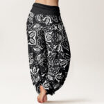Buddha Stones Casual Plant Leaves Paisley Vortex Pattern Women's Elastic Waist Harem Pants - image 9