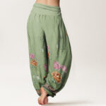 Buddha Stones Casual Plant Peony Petals Pattern Women's Elastic Waist Harem Pants - image 3