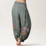 Buddha Stones Casual Plant Peony Petals Pattern Women's Elastic Waist Harem Pants - image 7