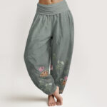 Buddha Stones Casual Plant Peony Petals Pattern Women's Elastic Waist Harem Pants - DarkGray - US22，UK/AU26，EU54 (6XL) - image 5
