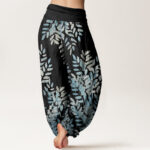 Buddha Stones Casual Plant Interlaced Leaves Pattern Women's Elastic Waist Harem Pants - image 3