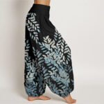Buddha Stones Casual Plant Interlaced Leaves Pattern Women's Elastic Waist Harem Pants - image 2