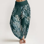 Buddha Stones Casual Plant Interlaced Leaves Pattern Women's Elastic Waist Harem Pants - DarkCyan - US22，UK/AU26，EU54 (6XL) - image 5