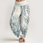 Buddha Stones Casual Plant Interlaced Leaves Pattern Women's Elastic Waist Harem Pants - Ivory - US22，UK/AU26，EU54 (6XL) - image 8