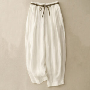 Buddha Stones Vintage Summer Casual Color Matching Drawstring Women's Cotton Linen Harem Pants With Pockets