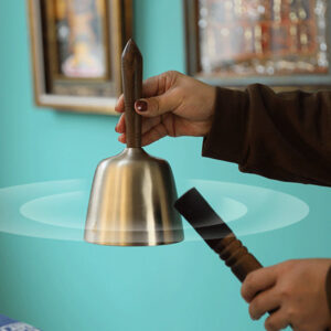 Buddha Stones Handmade Hand-held Awakening Singing Bell Chime for Healing and Meditation Wooden Handle Sound Set