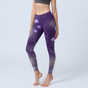 Buddha Stones Lotus Flower White Branch Dotted Circle Pattern Print Gym Leggings Women's Yoga Pants - Purple - US18，UK/AU22，EU50 (4XL) - image 1