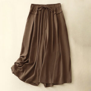 Buddha Stones Causal Ethnic Simple Drawstring Design Women's Wide Leg Cotton Linen Cropped Pants With Pockets