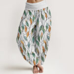Buddha Stones Casual Delicate Colorful Leaf Pattern Women's Elastic Waist Harem Pants - Snow - US22，UK/AU26，EU54 (6XL) - image 1