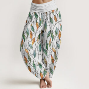 Buddha Stones Casual Delicate Colorful Leaf Pattern Women's Elastic Waist Harem Pants - Snow - US22，UK/AU26，EU54 (6XL) - image 1