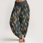 Buddha Stones Casual Delicate Colorful Leaf Pattern Women's Elastic Waist Harem Pants - DimGray - US22，UK/AU26，EU54 (6XL) - image 8