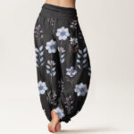 Buddha Stones Casual Delicate Floral Leaves Pattern Women's Elastic Waist Harem Pants - image 3