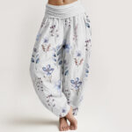 Buddha Stones Casual Delicate Floral Leaves Pattern Women's Elastic Waist Harem Pants - Snow - US22，UK/AU26，EU54 (6XL) - image 8