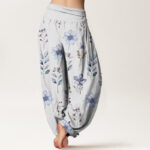 Buddha Stones Casual Delicate Floral Leaves Pattern Women's Elastic Waist Harem Pants - image 10