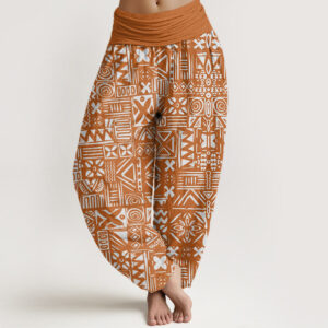 Buddha Stones Casual Tribal-inspired Geometric Pattern Women's Elastic Waist Harem Pants - Chocolate - US22，UK/AU26，EU54 (6XL) - image 1