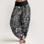 Buddha Stones Casual Tribal-inspired Geometric Pattern Women's Elastic Waist Harem Pants - Black - US22，UK/AU26，EU54 (6XL) - image 5