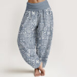 Buddha Stones Casual Tribal-inspired Geometric Pattern Women's Elastic Waist Harem Pants - LightSteelBlue - US22，UK/AU26，EU54 (6XL) - image 8