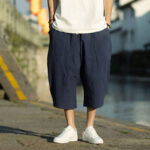 Buddha Stones Summer Plain Pleat Design Drawstring Men's 7-8 Length Cotton Linen Pants With Pockets - image 13
