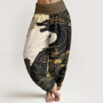 Buddha Stones Casual Dragon Ancient Tree Pattern Women's Elastic Waist Harem Pants - Black - US22，UK/AU26，EU54 (6XL) - image 1
