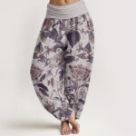 Buddha Stones Pure Cotton Lotus Leaf Peony Pattern Women's Elastic Waist Harem Pants - Thistle - US22，UK/AU26，EU54 (6XL) - image 6