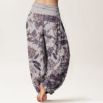Buddha Stones Pure Cotton Lotus Leaf Peony Pattern Women's Elastic Waist Harem Pants - image 8