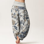Buddha Stones Pure Cotton Lotus Leaf Peony Pattern Women's Elastic Waist Harem Pants - image 3