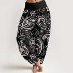 Buddha Stones Casual Elegant Paisley Floral Pattern Women's Elastic Waist Harem Pants - Black - US22，UK/AU26，EU54 (6XL) - image 1