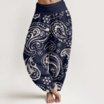 Buddha Stones Casual Elegant Paisley Floral Pattern Women's Elastic Waist Harem Pants - MidnightBlue - US22，UK/AU26，EU54 (6XL) - image 5