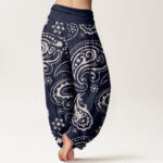 Buddha Stones Casual Elegant Paisley Floral Pattern Women's Elastic Waist Harem Pants - image 7