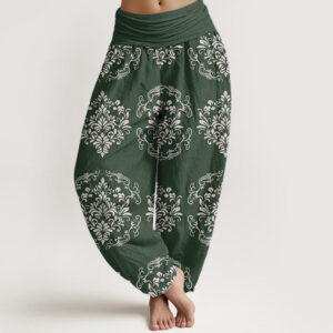 Buddha Stones Casual Symmetrical Floral Motifs Women's Elastic Waist Harem Pants - ForestGreen - US22，UK/AU26，EU54 (6XL) - image 1