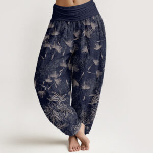 Buddha Stones Casual Plant Dandelion Seed Pattern Women's Elastic Waist Harem Pants - MidnightBlue - US22，UK/AU26，EU54 (6XL) - image 1