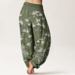 Buddha Stones Casual Plant Dandelion Seed Pattern Women's Elastic Waist Harem Pants - image 7