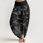 Buddha Stones Casual Plant Dandelion Seed Pattern Women's Elastic Waist Harem Pants - Black - US22，UK/AU26，EU54 (6XL) - image 8