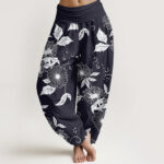 Buddha Stones Casual Vine Flowers Leaves Pattern Women's Elastic Waist Harem Pants - Black - US22，UK/AU26，EU54 (6XL) - image 1