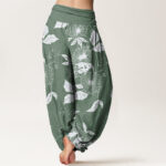 Buddha Stones Casual Vine Flowers Leaves Pattern Women's Elastic Waist Harem Pants - image 6