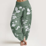 Buddha Stones Casual Vine Flowers Leaves Pattern Women's Elastic Waist Harem Pants - DarkSeaGreen - US22，UK/AU26，EU54 (6XL) - image 5