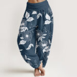 Buddha Stones Casual Vine Flowers Leaves Pattern Women's Elastic Waist Harem Pants - SteelBlue - US22，UK/AU26，EU54 (6XL) - image 8